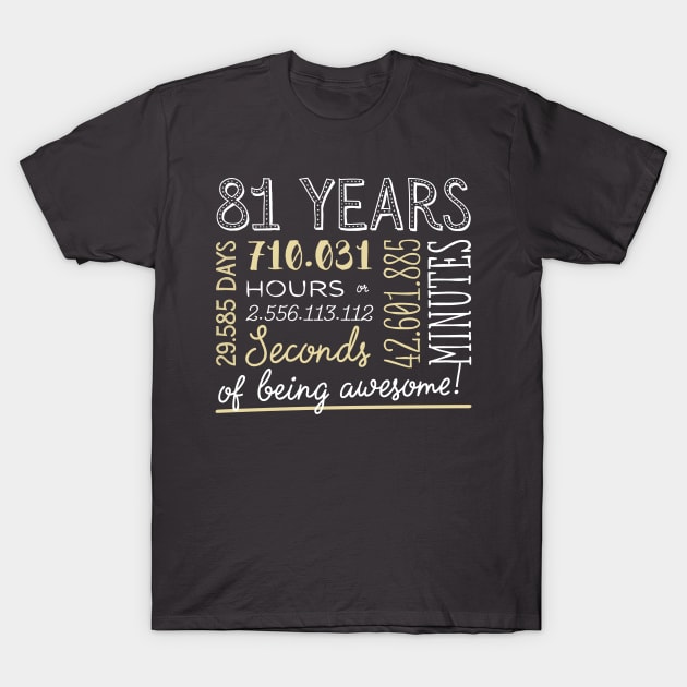 81st Birthday Gifts - 81 Years of being Awesome in Hours & Seconds T-Shirt by BetterManufaktur